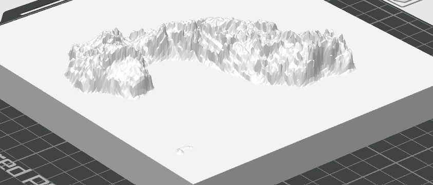 Terrain geometry displayed in a slicer for additive manufacturing